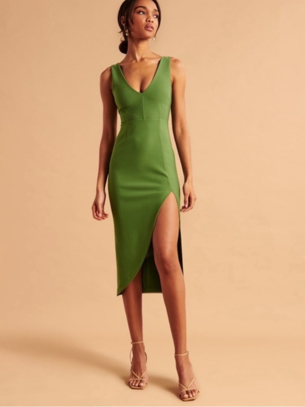 Abercrombie Plunge Neck Midi Dress Green Size L